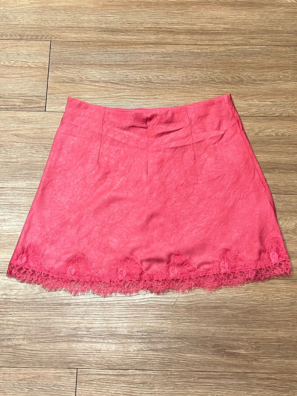 NWT Satin Lace-Trim Pink Mini Skirt - Picture 2 of 5